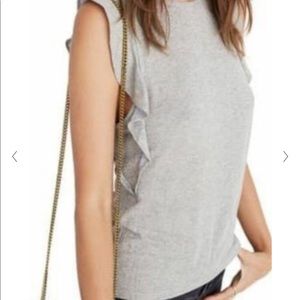 Madewell light grey shimmer ruffle rib tank